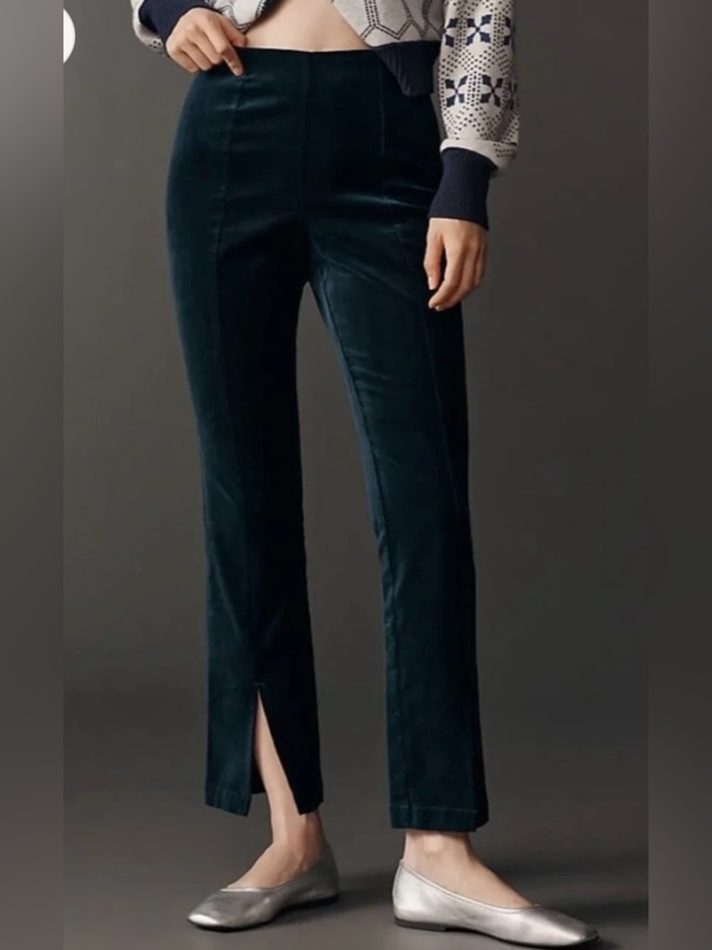 Maeve women’s emerald/ teal Straight-Leg velvet Pants size L